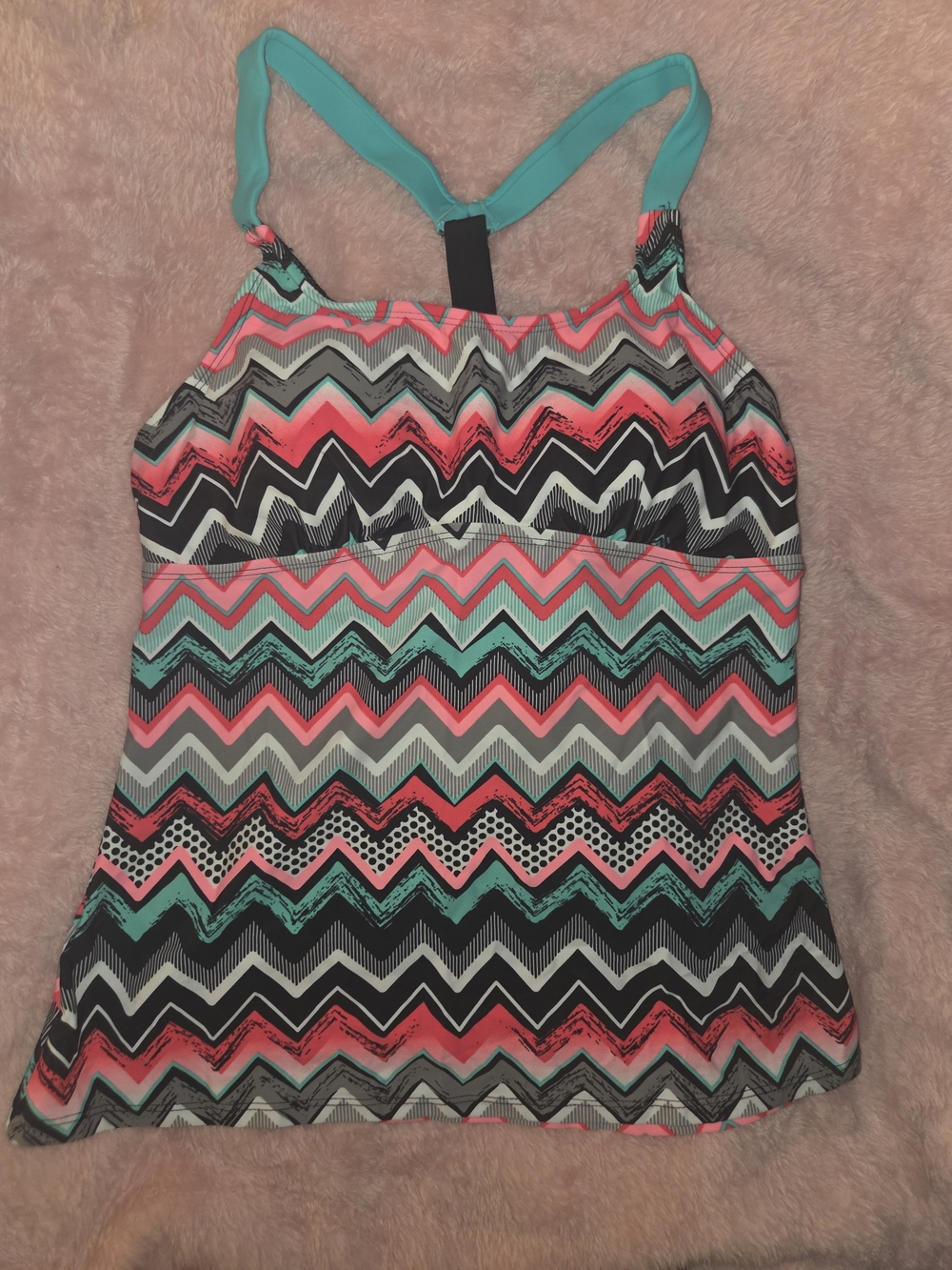 Women’s Chevron Tankini Top in Coral & Teal - New Size M